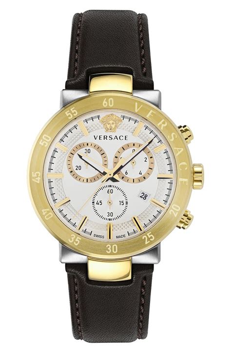 Versace Urban Mystique Chronograph Leather Strap Watch, 